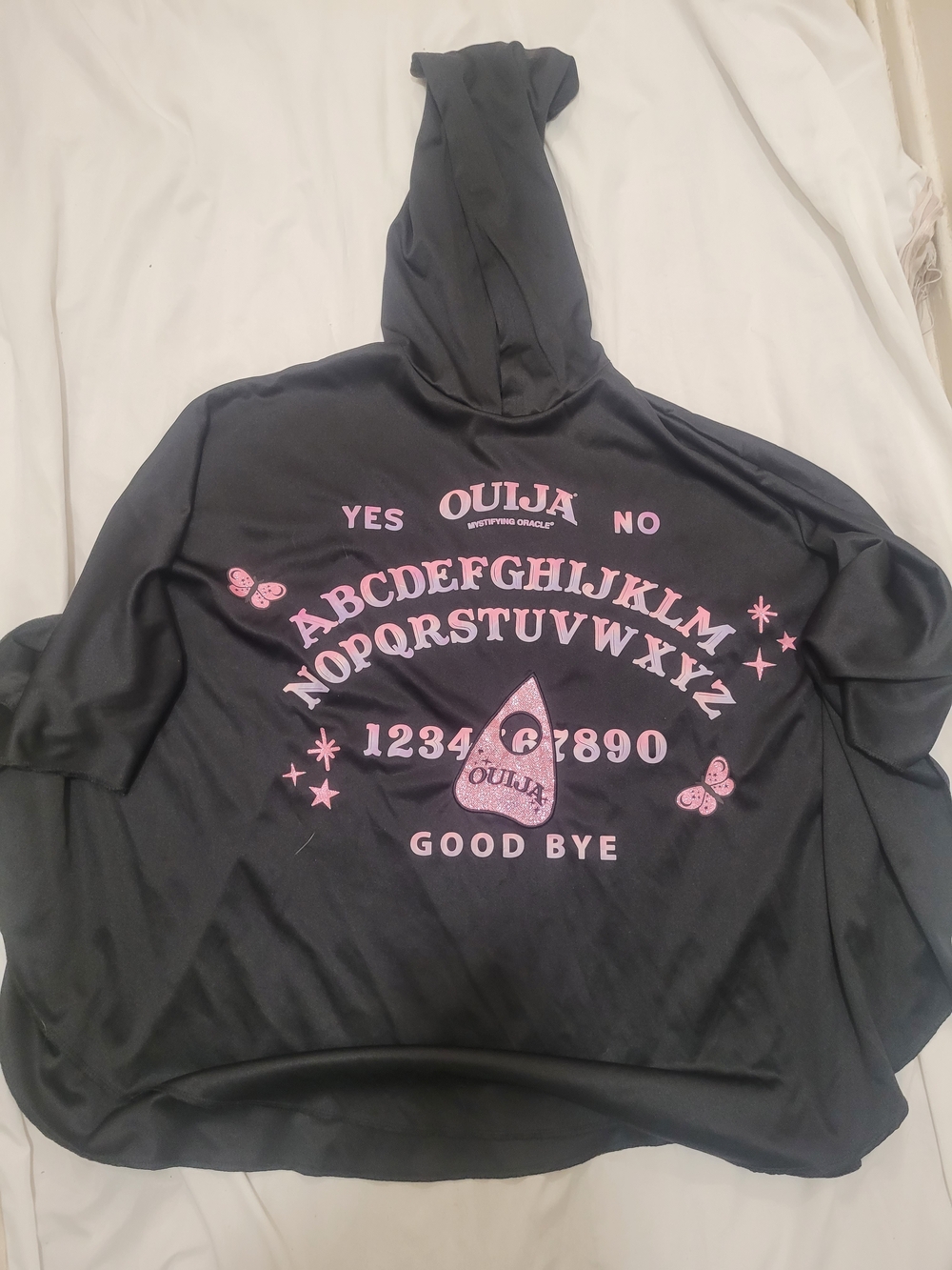 Black Ouija Graphic Hooded Sweater with Pink Print